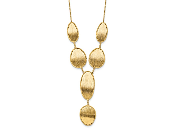 14k Yellow Gold Brushed and Diamond-Cut Y Drop Cable Link 16 Inch Necklace