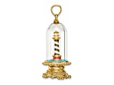 14k Yellow Gold Enameled 3D Lighthouse In Glass Dome Charm