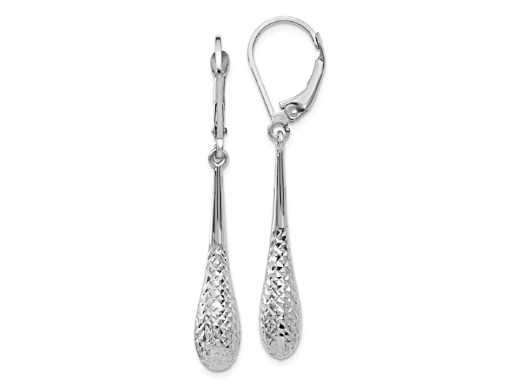 Rhodium Over 14k White Gold Diamond-Cut Dangle Earrings