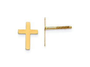 14k Yellow Gold Children's Cross Stud Earrings