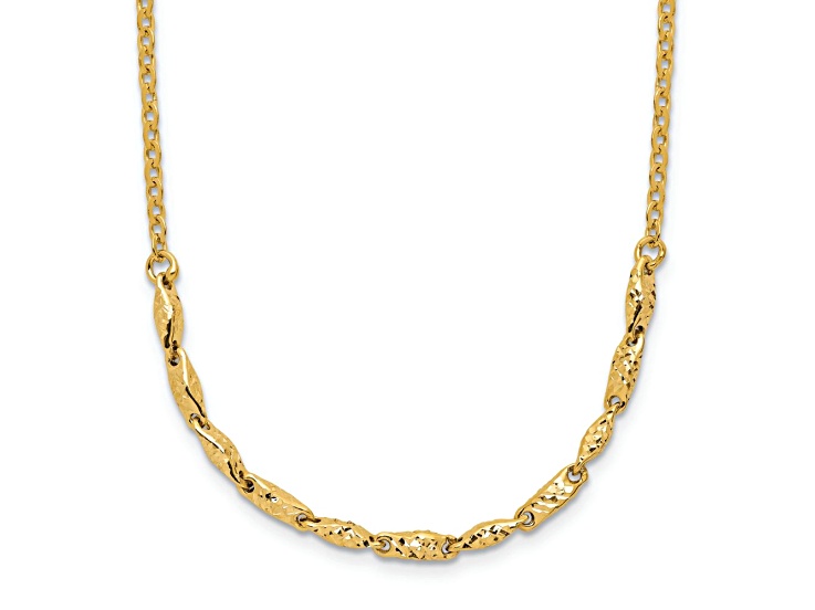 14k Yellow Gold Polished and Diamond-Cut Fancy Link 17 Inch Necklace