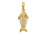 14k Yellow Gold 3D Polished and Textured Fish Bone Pendant