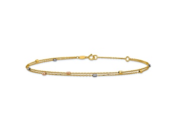 Picture of 14K tri-color gold Polished Diamond-Cut Beaded 2-Strand Anklet
