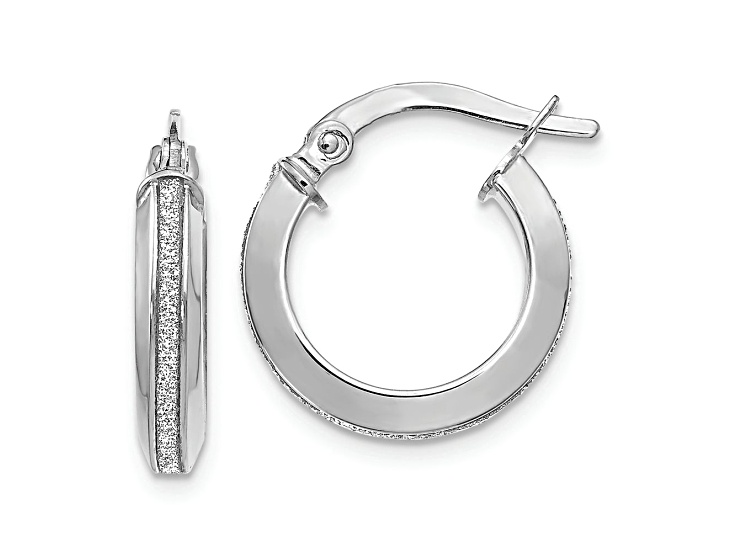 Rhodium Over 14k White Gold 9/16 inch Polished Glimmer Infused Hoop Earrings