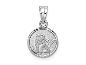 Rhodium Over 14k White Gold Satin Angel Coin Charm