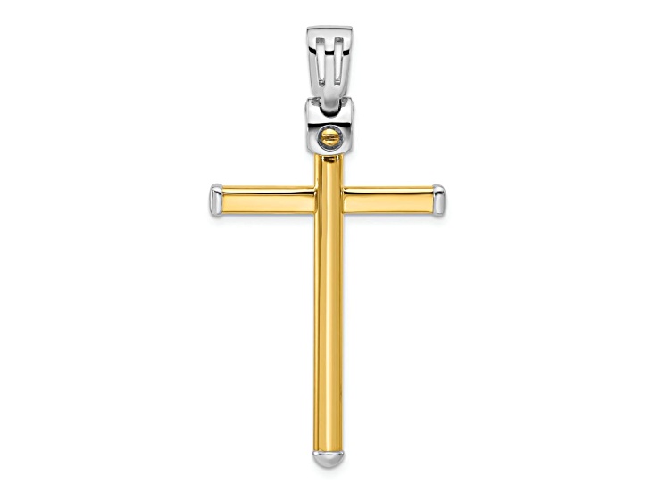 14K Yellow Gold and 14K White Gold Polished Cross Pendant