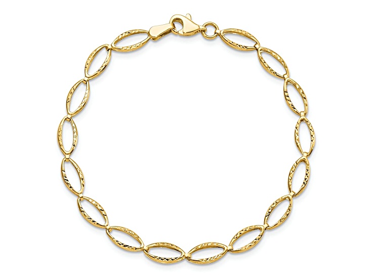 14k Yellow Gold Polished and Diamond-Cut 6mm Fancy Link Bracelet
