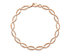 14k Rose Gold Polished and Diamond-Cut 6mm Fancy Link Bracelet