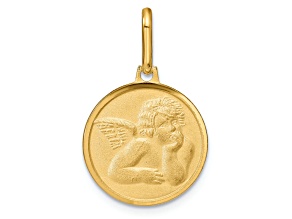 14K Yellow Gold Polished and Matte Angel Pendant