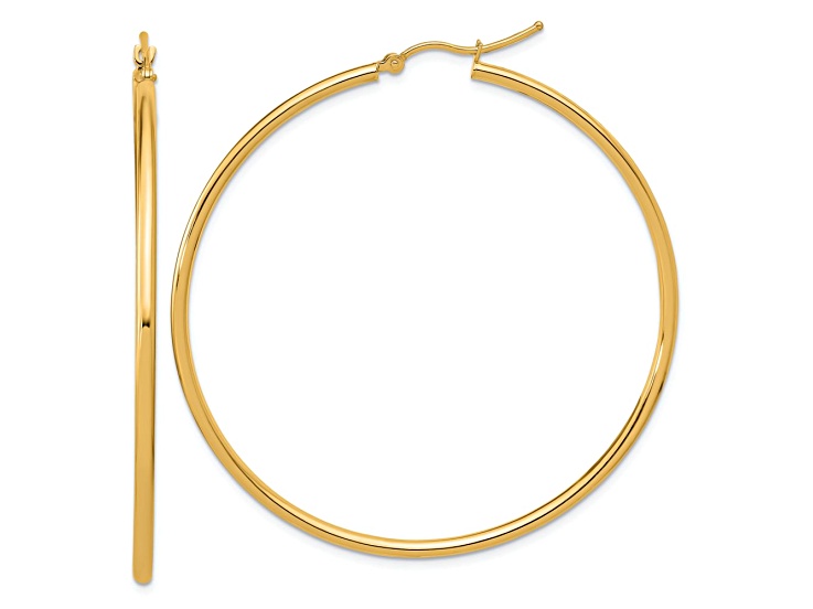 14k Yellow Gold 2 3/16 inch Polished Hoop Earrings