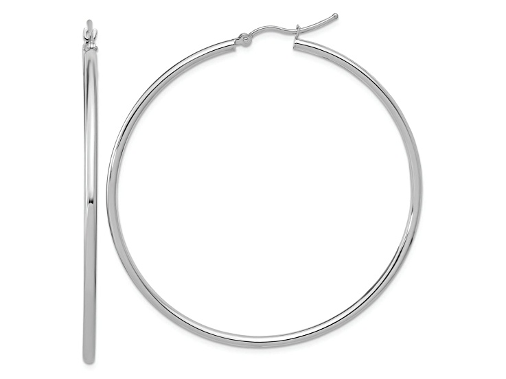 Rhodium Over 14k White Gold 2 3/16 inch Polished Hoop Earrings