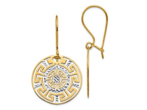 14K Two-tone Gold Greek Key Dangle Earrings