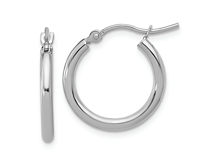 Rhodium Over 10k White Gold 11/16 inch Polished Tube Hoop Earrings