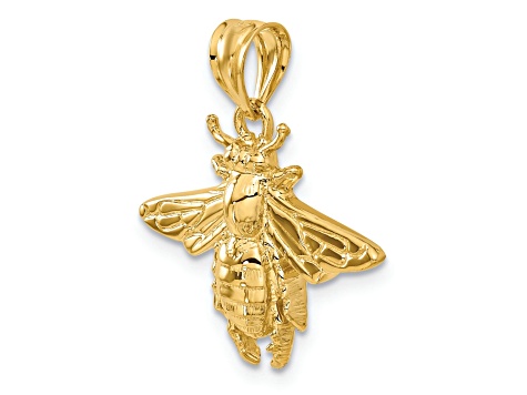 14k Yellow Gold Solid Open-backed Bee Pendant