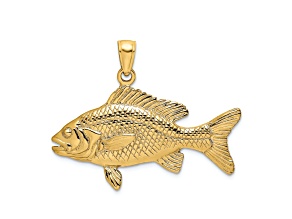 14k Yellow Gold 3D Textured Red Snapper Fish Charm