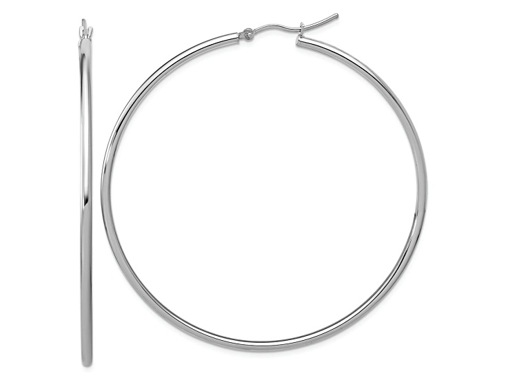 Rhodium Over 14k White Gold 2 3/8 inch Polished Hoop Earrings