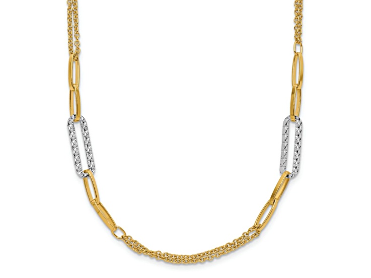 14k Yellow Gold and 14k White Gold 5.17mm Polished Textured Multi-Strands Fancy Link 18 Inch Chain