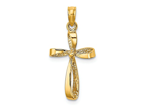 14k Yellow Gold 3D Polished Twisted Cross Pendant