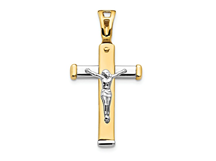 14K Yellow Gold and 14K White Gold Polished Crucifix Pendant