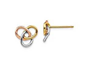 14K Tri-color Gold Polished 9.8mm Love Knot Stud Earrings