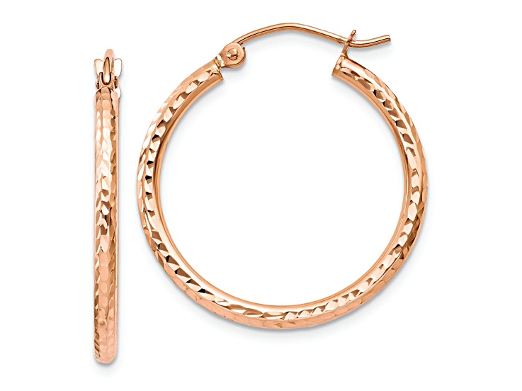 14k Rose Gold 1 inch Diamond-Cut Polished Hoop Earrings