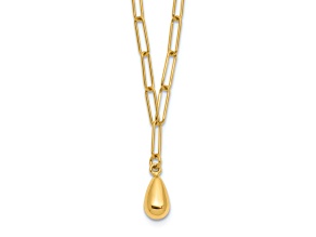 14k Yellow Gold Polished Teardrop Pendant Paperclip Link 17 Inch Necklace