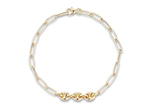 Bellissima Gold 14K Yellow Gold Tri Puffed Mariner Bracelet, Made in Italy