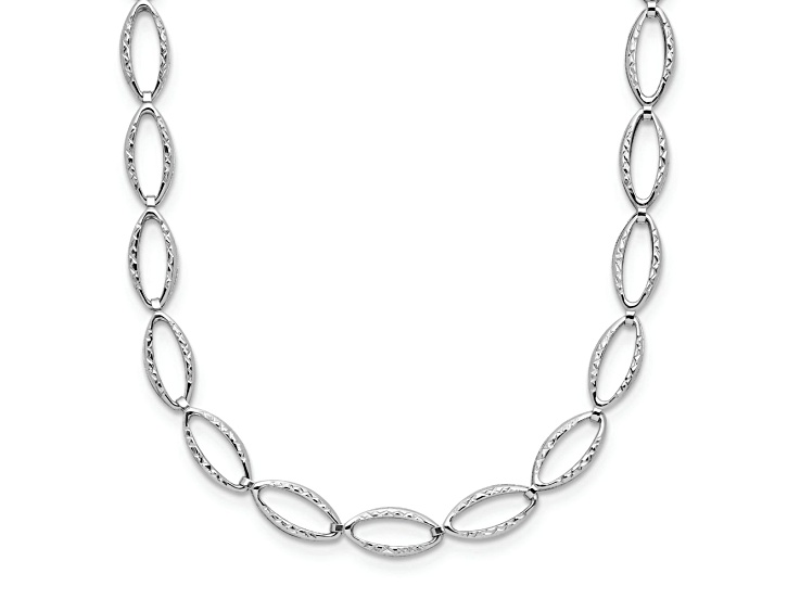 Rhodium Over 14k White Gold Polished and Diamond-Cut Fancy Link 18 Inch Necklace