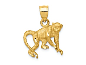 14k Yellow Gold Diamond-Cut and Satin Monkey Pendant