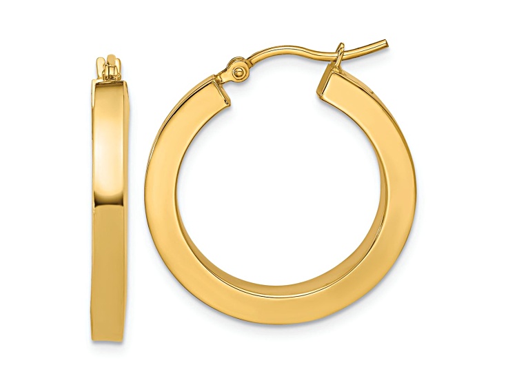 14k Yellow Gold 1 inch Polished Square Hoop Earrings