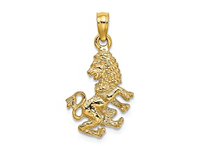 14k Yellow Gold 3D Textured Leo Zodiac pendant