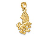 14k Yellow Gold 3D Textured Leo Zodiac pendant
