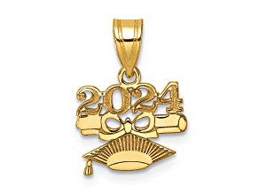 14K Yellow Gold Graduation Cap and Diploma 2024 Charm