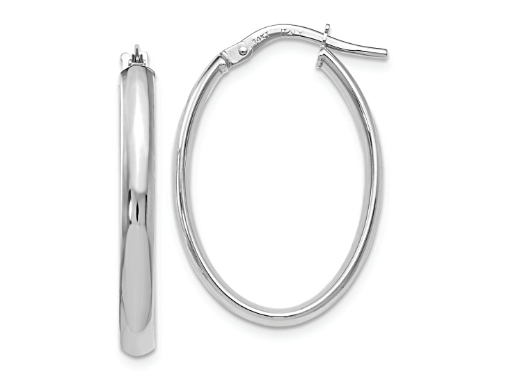 Rhodium Over 14k White Gold 1 inch Polished Oval Hoop Earrings