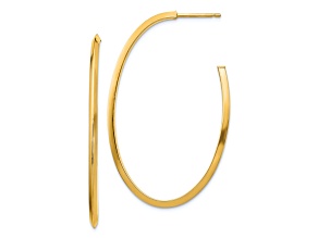 14k Yellow Gold Polished 1 3/4" Knife Edge Oval J-Hoop Earrings
