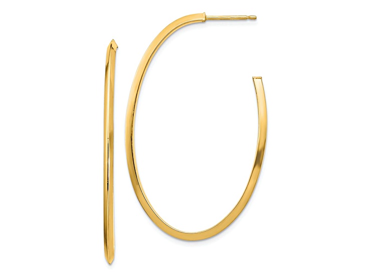 14k Yellow Gold Polished 1 3/4" Knife Edge Oval J-Hoop Earrings