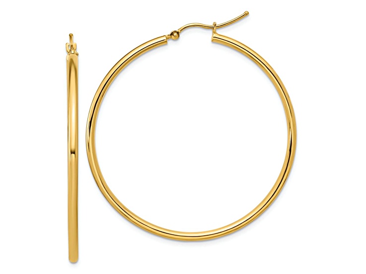 10k Yellow Gold 1 7/8 inch Polished Hinged Hoop Earrings
