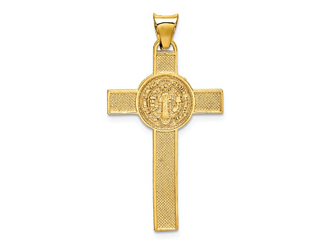 14K Yellow and White Gold St. Benedict Medal Crucifix Cross Pendant