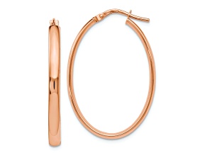 10k Rose Gold 1 5/16 inch Polished Oval Hoop Earrings