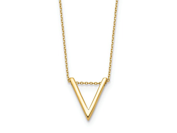 14K Yellow Gold Polished V Pendant with 17 Inch Cable Chain