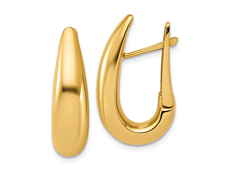 14k Yellow Gold 15/16 inch Polished Fancy Tapered Teardrop Hinged Hoop Earrings