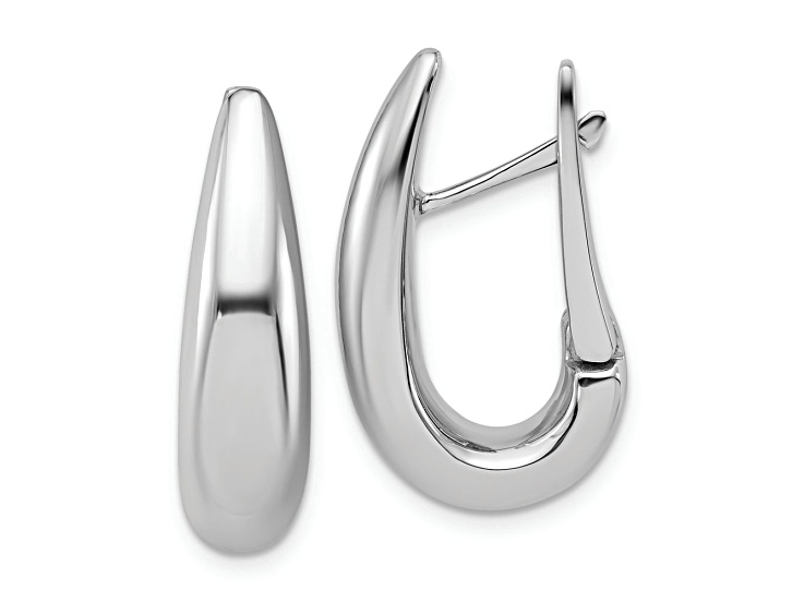 Rhodium Over 14k White Gold 15/16 inch Polished Teardrop Hinged Hoop Earrings