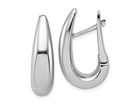 Rhodium Over 14k White Gold 15/16 inch Polished Teardrop Hinged Hoop Earrings