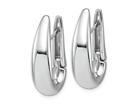 Rhodium Over 14k White Gold 15/16 inch Polished Teardrop Hinged Hoop Earrings