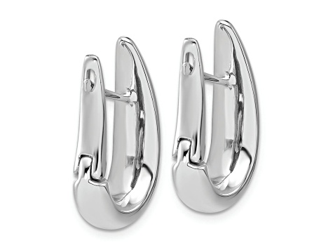 Rhodium Over 14k White Gold 15/16 inch Polished Teardrop Hinged Hoop Earrings
