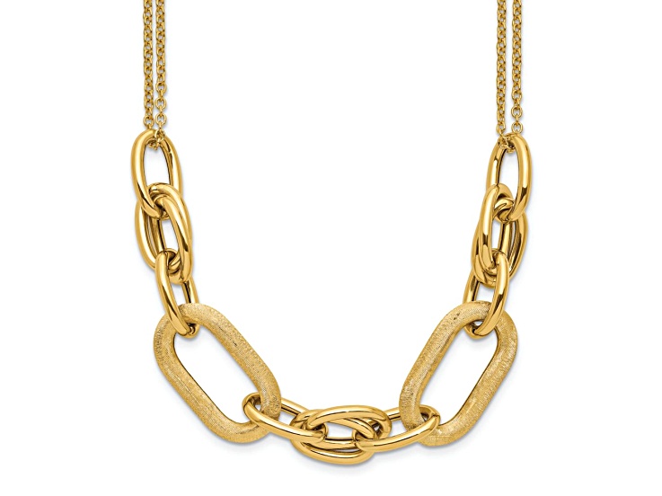 14k Yellow Gold Polished and Satin 2-strand Fancy Link 17 Inch Necklace