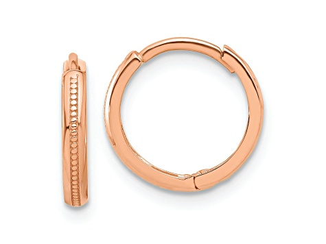 14k Rose Gold 1/2 inch Polished and Textured Huggie Hoop Earrings