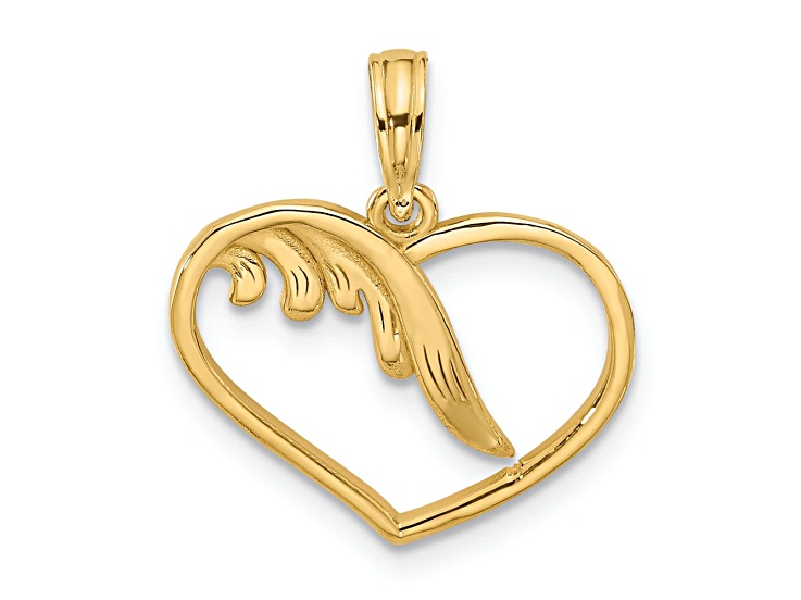 14k Yellow Gold Polished Fancy Wings and Heart Charm
