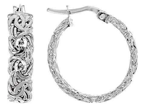 10k White Gold Hollow Byzantine Hoop Earrings 17mm Au041w Jtv 10k White Gold Hollow Byzantine Hoop Earrings 17mm