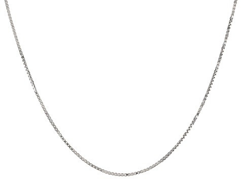 Rhodium Over 10K White Gold 0.6MM Box Chain 18 Inch